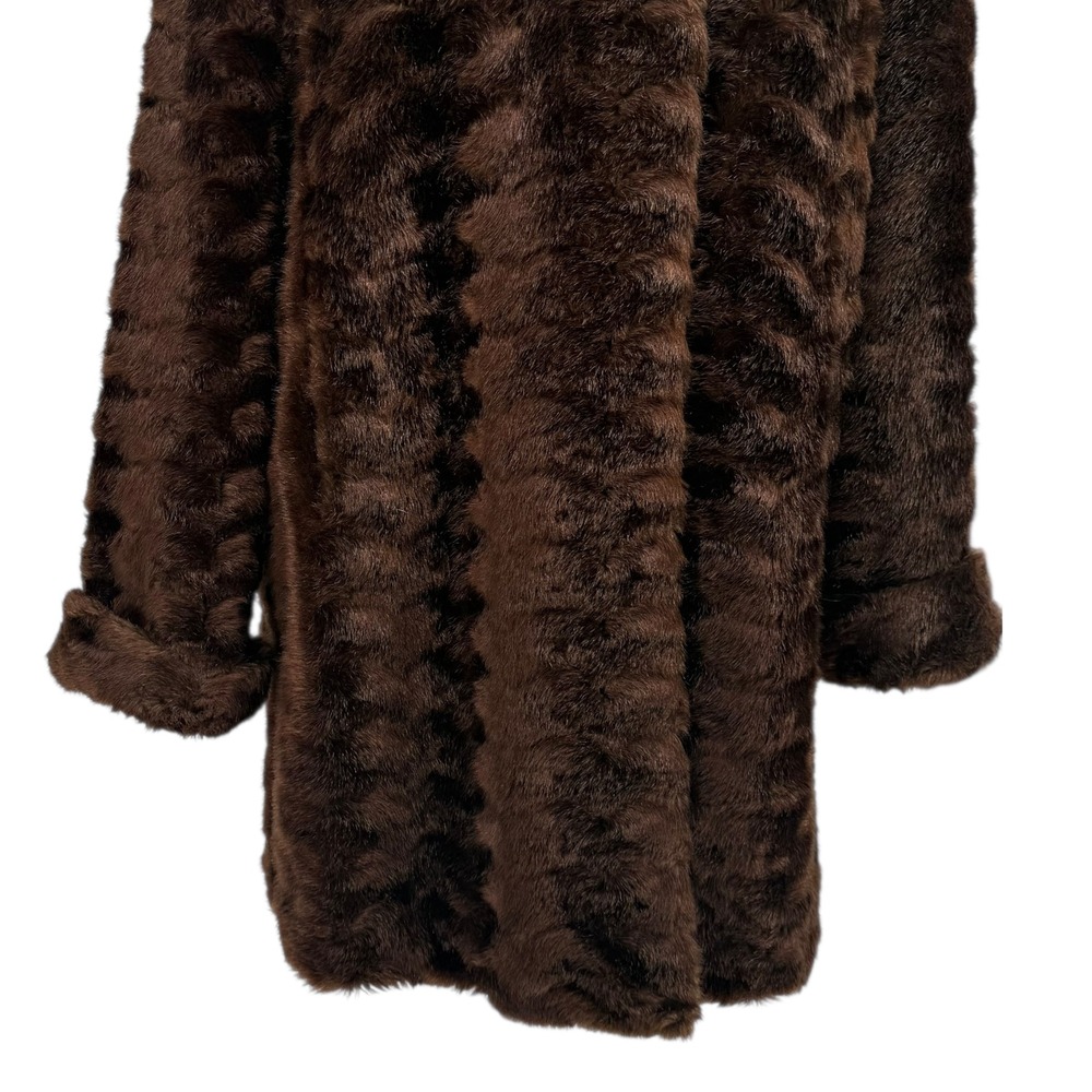 Vintage Dennis Basso Brown Faux Fur Coat Lapel Collar Winter Womens size M‎ - Picture 4 of 16